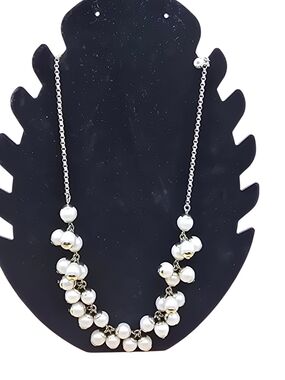 J. Crew White Pearl Cluster Necklace with Silver Chain